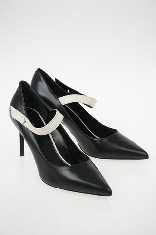 Leather Pumps with Snakeskin Ankle Strap 8cm