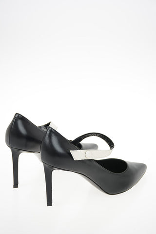 Leather Pumps with Snakeskin Ankle Strap 8cm