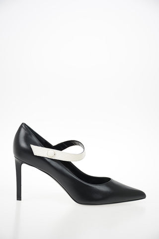Leather Pumps with Snakeskin Ankle Strap 8cm