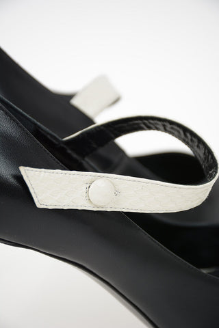 Leather Pumps with Snakeskin Ankle Strap 8cm