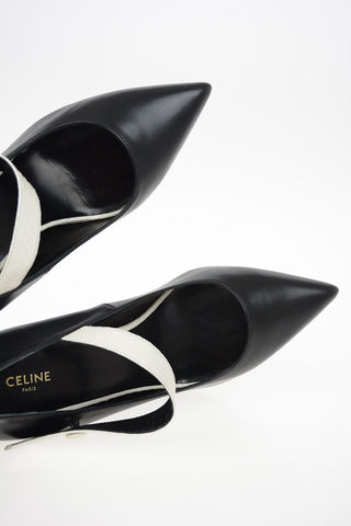 Leather Pumps with Snakeskin Ankle Strap 8cm