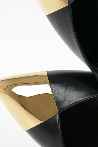 Pumps in Pelle con Punta in Metallo 10cm