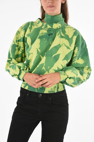 Waist length abstract print turtle-neck sweater