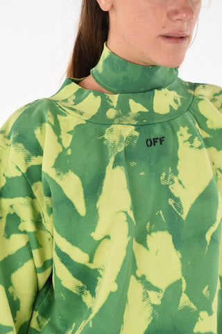 Waist length abstract print turtle-neck sweater