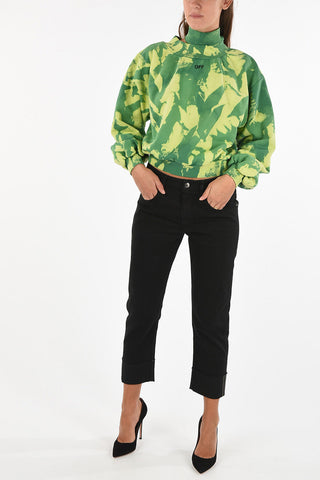 Waist length abstract print turtle-neck sweater