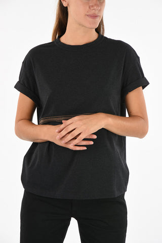 t-shirt con strass girocollo