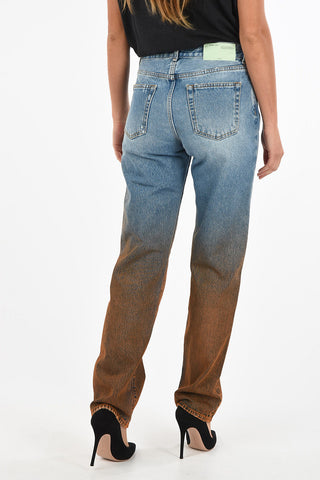 High Waist Tapered Jeans With Faded Effect