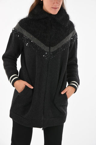 cashmere and sequined half zip mock-neck sweater