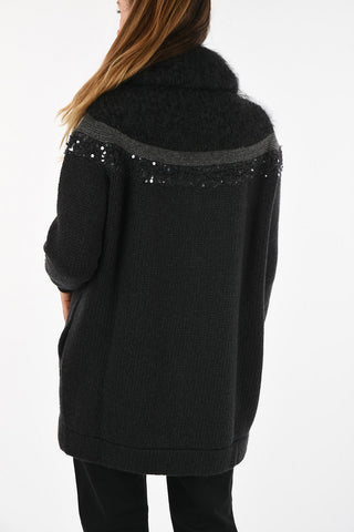 cashmere and sequined half zip mock-neck sweater