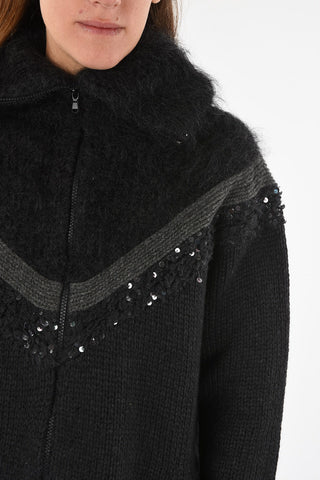 cashmere and sequined half zip mock-neck sweater