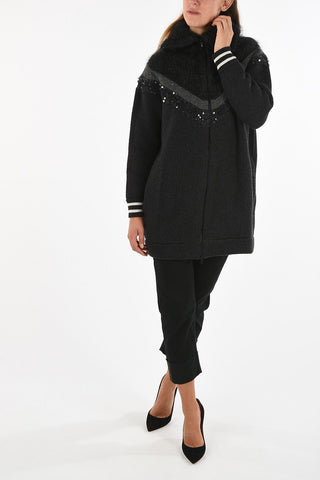 cashmere and sequined half zip mock-neck sweater