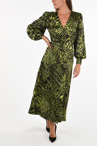 bishop sleeve zebra-print maxi dress