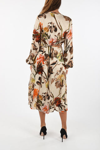 vestito wrap stampa floreale con manica bishop