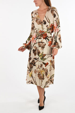 vestito wrap stampa floreale con manica bishop