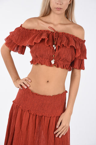 Pleated VENETO Off Shoulder Top