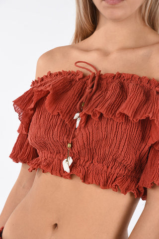 Pleated VENETO Off Shoulder Top