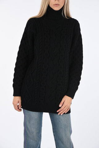 maglia a collo alto a trecce in Lana e Cashmere