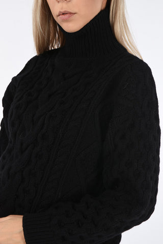 maglia a collo alto a trecce in Lana e Cashmere