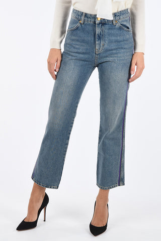 straight fit jeans with Embroidered Side Bands