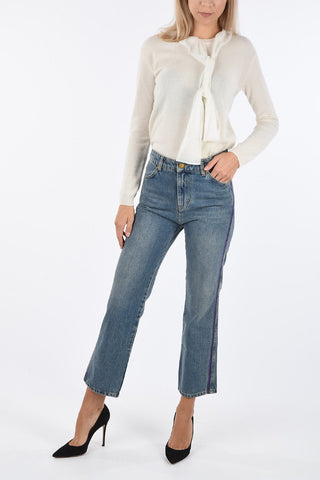 straight fit jeans with Embroidered Side Bands