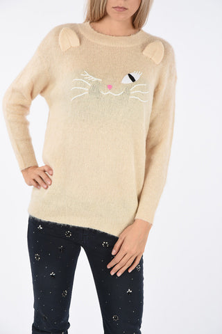 BOUTIQUE Cat Embroidered Crewneck Sweater
