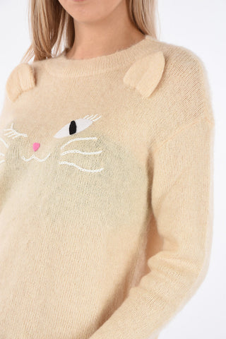 BOUTIQUE Cat Embroidered Crewneck Sweater