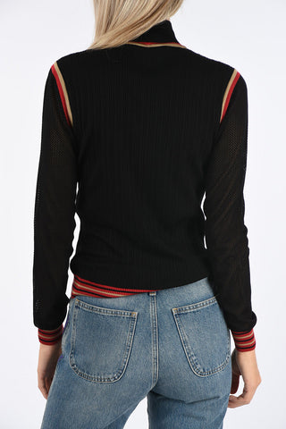 Ribbed Turtleneck Sweater with Contrasting Trimmings