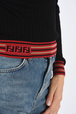 Ribbed Turtleneck Sweater with Contrasting Trimmings