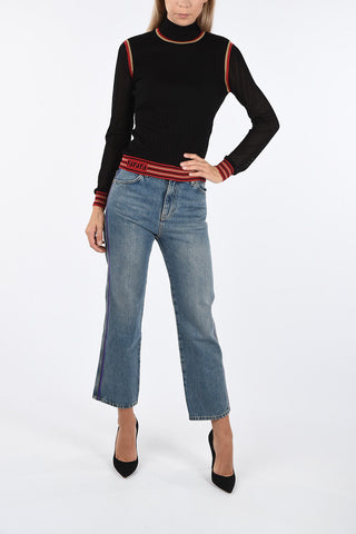 Ribbed Turtleneck Sweater with Contrasting Trimmings
