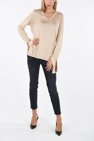 silk v-neck sweater with Bow cuff