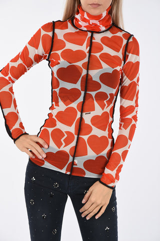All Over Heart Printed Turtle Neck T-shirt