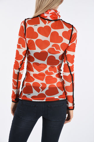 All Over Heart Printed Turtle Neck T-shirt