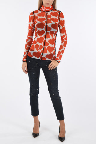 All Over Heart Printed Turtle Neck T-shirt