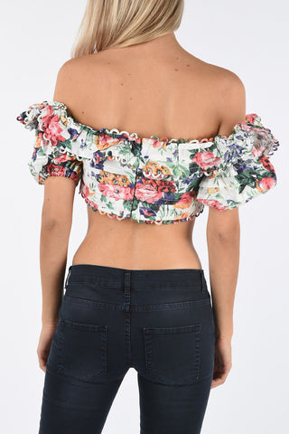 Floral Printed Linen Off Shoulder Top