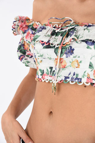 Floral Printed Linen Off Shoulder Top