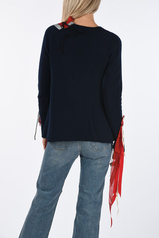 v-neck sweater MARINO with Applications