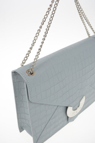 leather Crocodile-Print Shoulder Bag