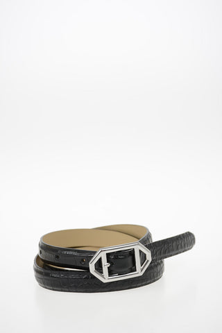 COLLEZIONI 20mm Crocodile-Print Leather Belt