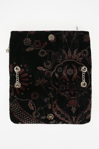 Floral-Print Velvet Shoulder Strap