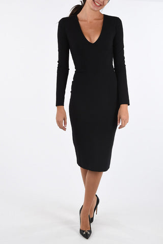 v-neck knee length bodycon dress
