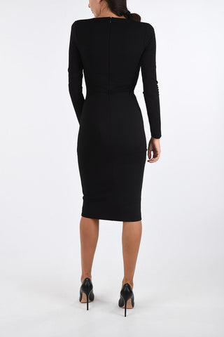 v-neck knee length bodycon dress