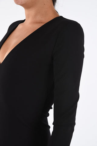 v-neck knee length bodycon dress