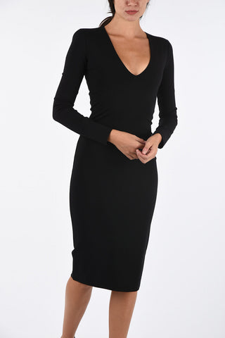 v-neck knee length bodycon dress