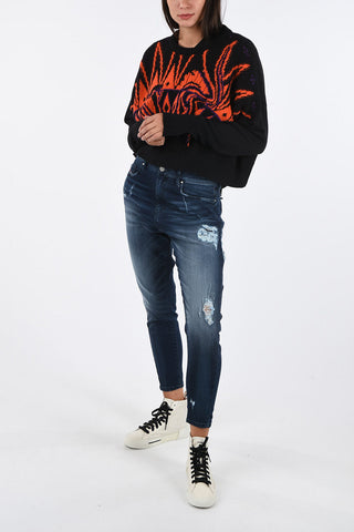 Crop Abstract Print M-TAO Sweater