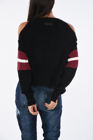 Cold Shoulder Waist Length M-CHEER Sweater