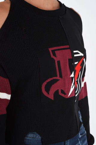 Cold Shoulder Waist Length M-CHEER Sweater