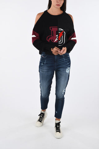 Cold Shoulder Waist Length M-CHEER Sweater