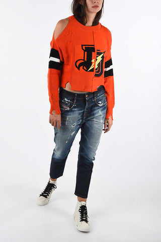 Cold Shoulder Waist Length M-CHEER  Sweater