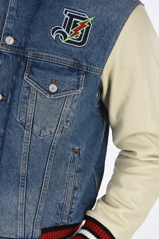Giubbotto D-BRESK in Denim con Maniche in Pelle