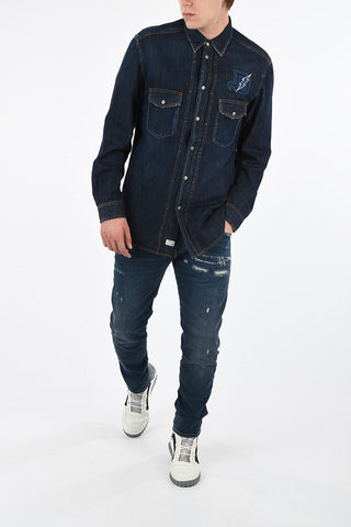 Camicia D-BANDY in Denim con Bottoni Automatici